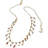 Izpack Dainty Cubic Zirconia Charm Choker Necklace for Women Rainbow with Multi-color Rectangle Dimond Round Solitaire Dangling Adjustable Chain Necklaces Gorgeous Jewelry Gifts Birthday