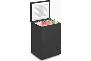Muhub 3.5 Cu Ft Chest Freezer, Compact Freezer with 7 Level Adjustable Temperature,Top Open Door Freezer with Removable Storage Basket,Energy Saving Deep Freezer, Black