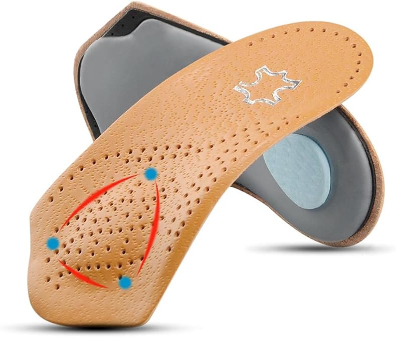 Sunvo Leather Orthotic Half Insoles for Flatfoot Heel Arch Support Pads