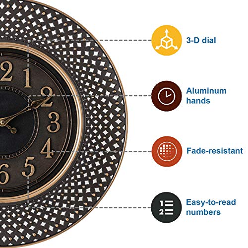 Pacific Bay Warendorf Large Decorative Light-Weight 16-inch Wall Clock Silent, Non-Ticking, 3-D Aluminum Dial, Easy-to-Read, Quartz Battery Operated, Glass Face Cover