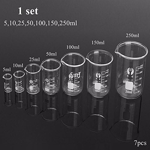 7Pcs Borosilicate Glass Beaker Container Volumetric Glassware For Laboratory