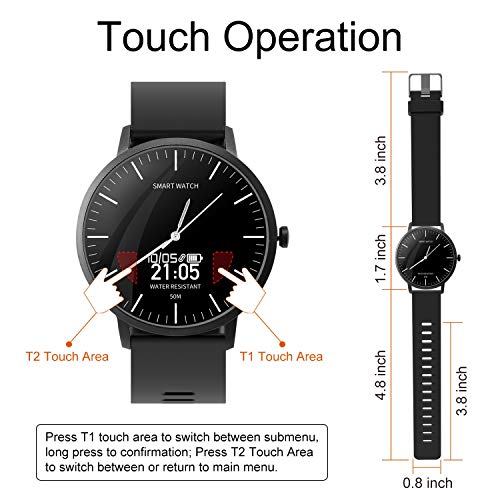 BingoFit Surf Smartwatch Touchscreen Smart Watch Sport Smartwatch Quartz Analog Smart Watch for Men Women 50M Water-Resistant Fitness Activity Tracker Watch for Android Phones&iPhone