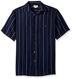 Haggar Men's Short-Sleeve Textured Microfiber Woven Shirt, Navy Stripe, Medium