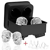 3D Skull Ice Cube Mold Tray, Silicone Ice Cube Tray Ball Skull Mold with 4 Removable Funnels, Large Ice Cube Maker for Whiskey Wine, Cocktails and Beverages