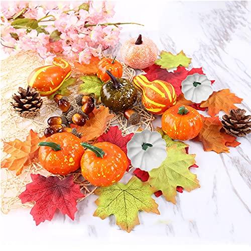 86pcs Thanksgiving Decorations，Simulation Pumpkin Golden Autumn Mini Pumpkin Set Halloween Pumpkin Thanksgiving Decoration Pumpkin Pine Cones Acorns Maple Leaf Prop