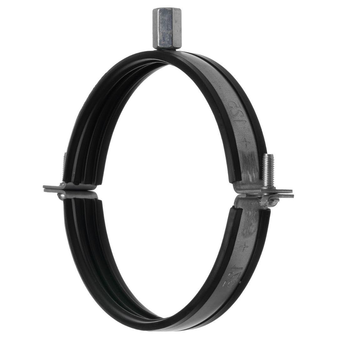 LIRAST Pipe Clamp Ø 125 mm – 5 inch Galvanised Steel Pipe Bracket with Rubber Lining – Wall and Ceiling Fixing – M8/M10 Thread
