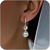 Bridal Wedding Earrings Hook Dangle Earrings for Women Bridesmaid Prom Party Jewelry - Round Cubic Zirconia Crystal Earrings