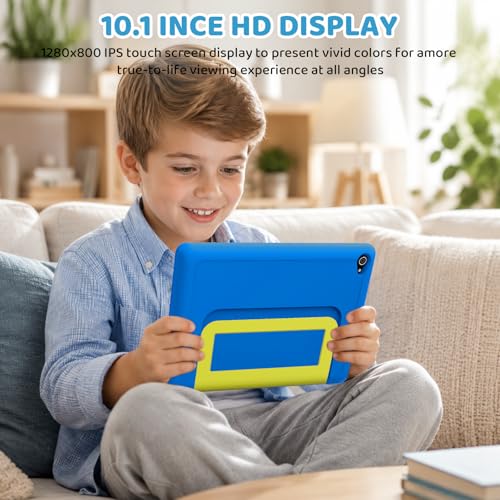 Gleeso Kids Tablet 10 inch Android 16, 24GB RAM+64GB ROM, Child Tablet 1280 * 800 IPS, 5MP+8MP Camera, 6000mAh, WiFi 6/BT 5.3, Parental Control, Toddler Tablet with Protective Case(Blue)