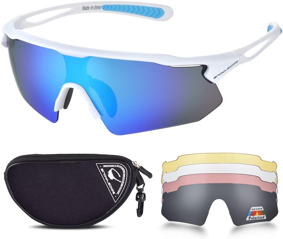 Snowledge Cycling Glasses with 5 Interchangeable Lens UV 400 Protection Polarised Sports Sunglasses for Men Women Running Climbing Fishing Driving Golfing