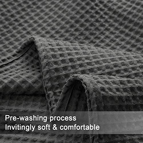 PHF Cotton Waffle Weave Blankets Queen Size Soft Cozy (QueenCharcoal