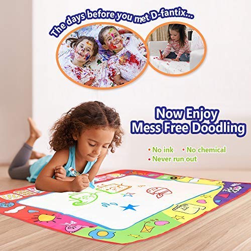 D-FantiX Kids Water Doodle Mat,Large Water Drawing Mat 4 Colors Writing Painting Toddlers Doodle Board Pad with 2 Magic Pen for Girls Boys Educational Gift 31.4 x 23.6in