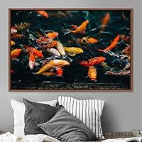 Framed Canvas Wall Art Swimming Free Cool Group Marine Life Multicolor Nautical Photography Realism Relax/Calm Whale - 16x24 inches