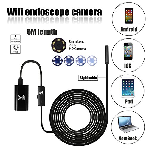 Wifi endoscope inspection camera borescope 5m rigid cable 2.0 meg…