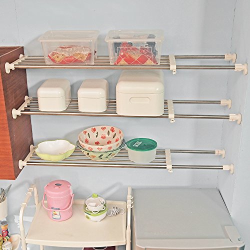 BAOYOUNI Tension Closet Shelf Heavy Duty Organizer Rack Stainless Steel