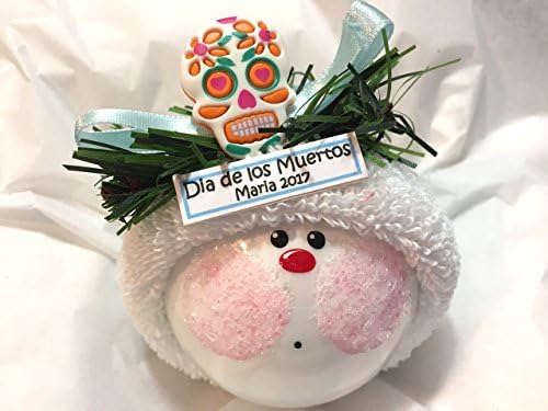 Mexican Souvenir Gift Christmas Glass Ornament Day of the Dead Gift White Sugar Skull Hand Painted Handmade Personalized W97 1486