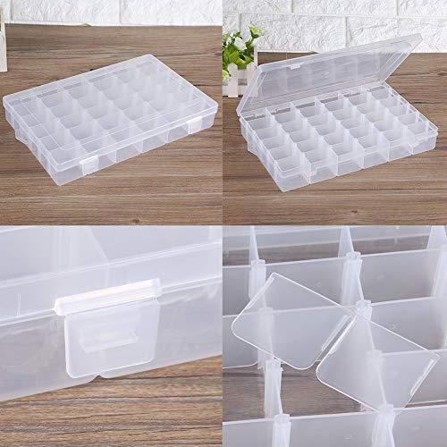 Neufday 36 Grids Clear Plastic Jewelry Box Organizer Storage Container with Adjustable Dividers