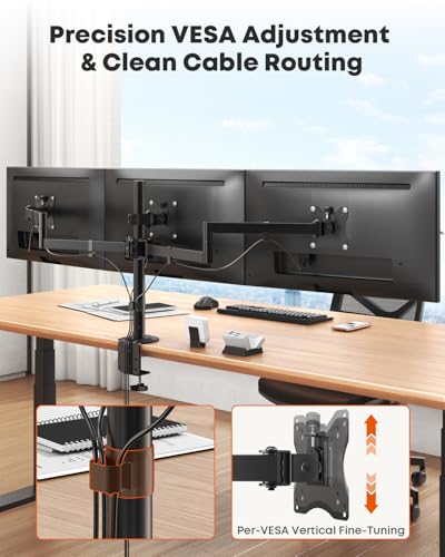Triple Monitor Mount,3 Monitor Desk Mount Fits 13-27 inch Screens,Triple Monitor Stand Fully Adjustable with Cable Management,10kg Weight Capacity per Arm,VESA 75/100mm