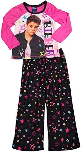 Justin Bieber - Little Girls' Long Sleeve Justin Bieber Pajamas, Pink, Black 34443-Medium