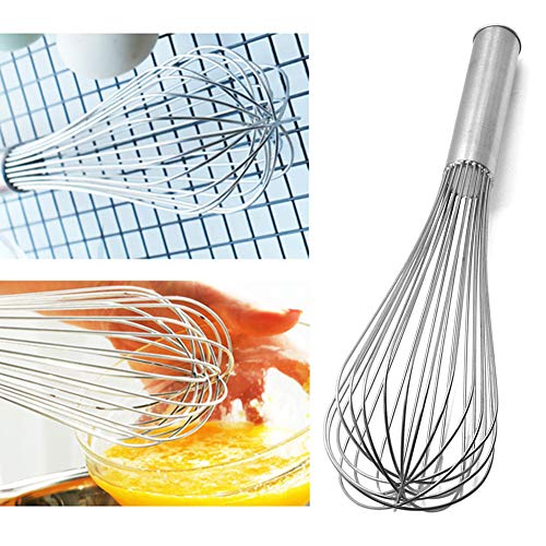 Stainless Steel Eggs Beater,10 inch/12 inch Food Mixer Beater Heavy Duty Hanging Hook,Beater Cream Bar Blender Stir Whisk Stainless Steel Household Manual Eggs(12 Inch)
