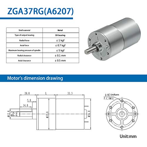 LMioEtool DC Electric Gear Motor, High Torque Reversible Mini Speed Reduction Geared Motor, with Metal Reducer Gearbox - Centric Output Shaft 37mm Diameter(12V/200RPM) - Thumbnail 5