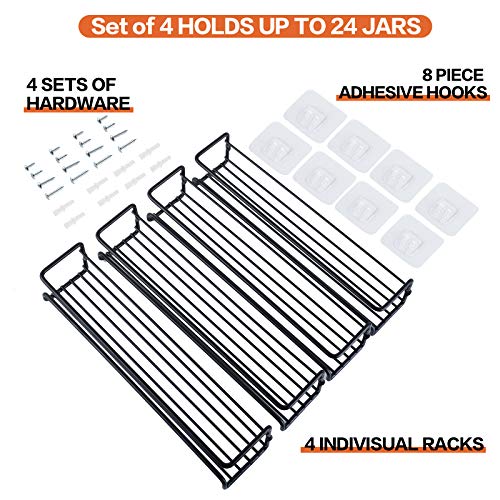 Spice Rack Organizer for Countertop, Set of 4 Metal Kitchen Shelf Organizer Wall Mounted Seasoning Storage Holder for Kitchen Pantry Cabinet Door, Spice Can Sauce Jars Bottle