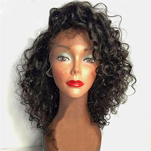 Vella Hair Curly Glueless Full Lace Wig Remy Hair Brazilian Side Part Short Natural Black Human Hair Wig With Natural Hairline Baby Hair 150% Density (20inch)