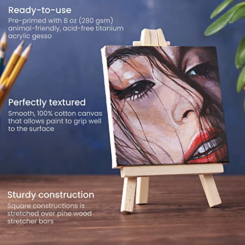 ARTEZA Mini Canvases for Painting with Easels, Pack of 14, 4 x 4 Inches