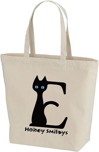 Amazon Honey Smileys ハニースマイリーズ イニシャル トートバッグ 猫 花 フラワー ランチバッグ 手提げバッグ かばん ハニースマイリーズ オリジナル お揃い プレゼント ギフト キャンバス 1460 A Z E ネコ L Honey Smileys ハニースマイリーズ トート
