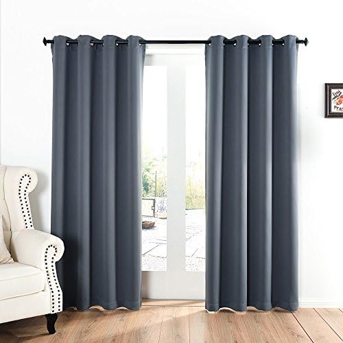 Blackout Curtains 52x84 Inch Dark Grey07,Set of 2 Panels,Silver Grommet Top ,Thermal Insulated
