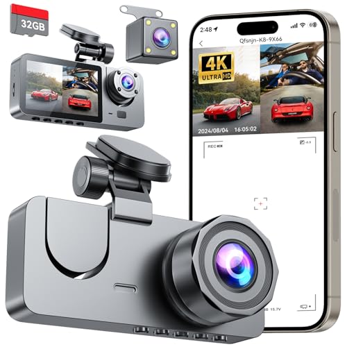 Dash Cam Front and Rear Inside 3 Channel 4K Full UHD Dash