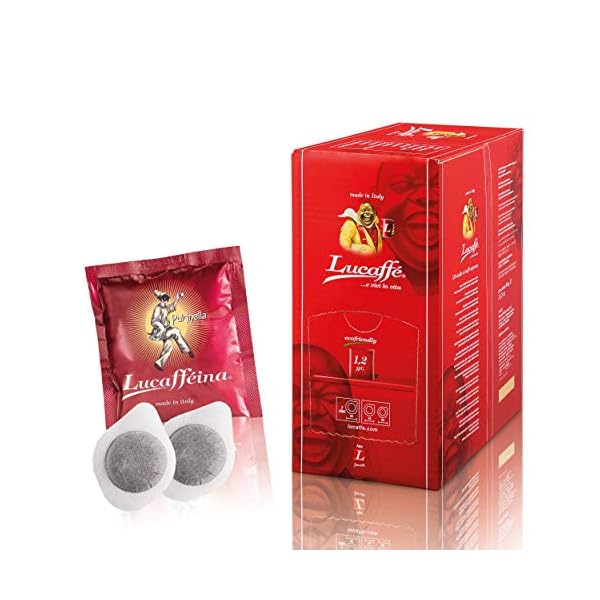 "lucaffee pads" Pulcinella Kaffeepads Ø44mm, 150 ese kompostierbare Papierkapseln, Energiekaffee, neapolitanisch geröstete Arabica- und Robusta-Mischung, zusätzliches Koffein