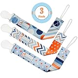 Pacifier Clip Boys and Girls by Liname - 3 Pack - Premium Quality Universal Pacifier Clip - Adorable 2-Sided Stylish Design - Soothie Pacifier Holder - Perfect Baby Shower Gift