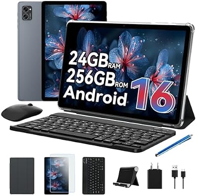 Tablet T20 Android 16 com teclado - 24 GB RAM+256 GB ROM (2 TB TF), Octa-Core, Gemini AI, Widevine L1, Tablet de 10 polegadas, 5000mAh, 8MP+5MP, Face ID, GPS (4 anos de garantia)