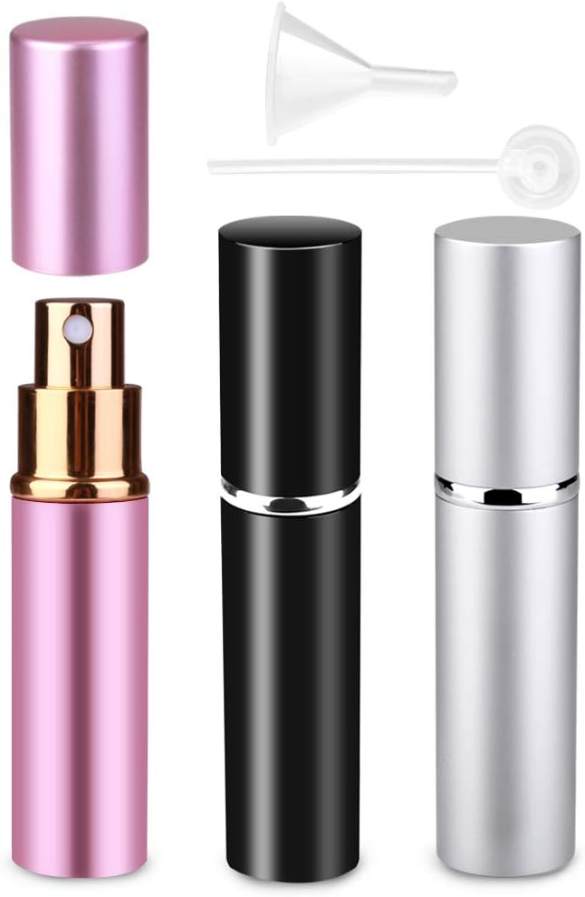 Refillable Travel Perfume Atomiser - 3 Pcs 10ml Mini Portable Spray Bottles for Aftershave With Funnel and Diffuser Tool