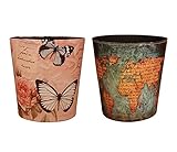 Wastebasket, Yamix European Style Retro PU Leather Wastebasket Paper Basket Trash Can Dustbin Garbage Bin without Lid - World Map Pattern1+ Butterfly and Rose Pattern1