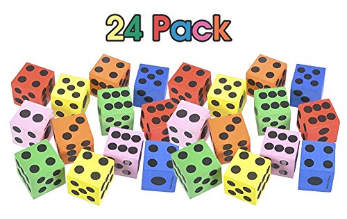 Kidsco Foam Dices Assortment - Assorted Colors - 24 Pack Traditional Style Learning Resources for Math Teaching - Great Toy, Game, Prize For Kids