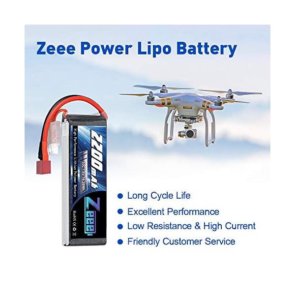 Zeee 2S Lipo Akku 7,4V 50C 2200mAh RC Batterie mit Deans T Stecker für RC Auto Truck Flugzeug Heilikopter Boot RC Hobby… – Bild 3