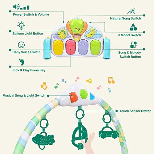 Forstart Kick and Play Piano Gym Large Activity Play Mat for Baby Sit Lay Down Infant Tummy Time Sensory Development Educational Playtime - Thumbnail 2