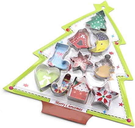 Christmas Stainless Steel Cookie Cutter Set Baking Molds for Biscuit, Dessert Design – 10 Pcs Popular Christmas Shapes Including Christmas Tree, Bell, Christmas Crutch