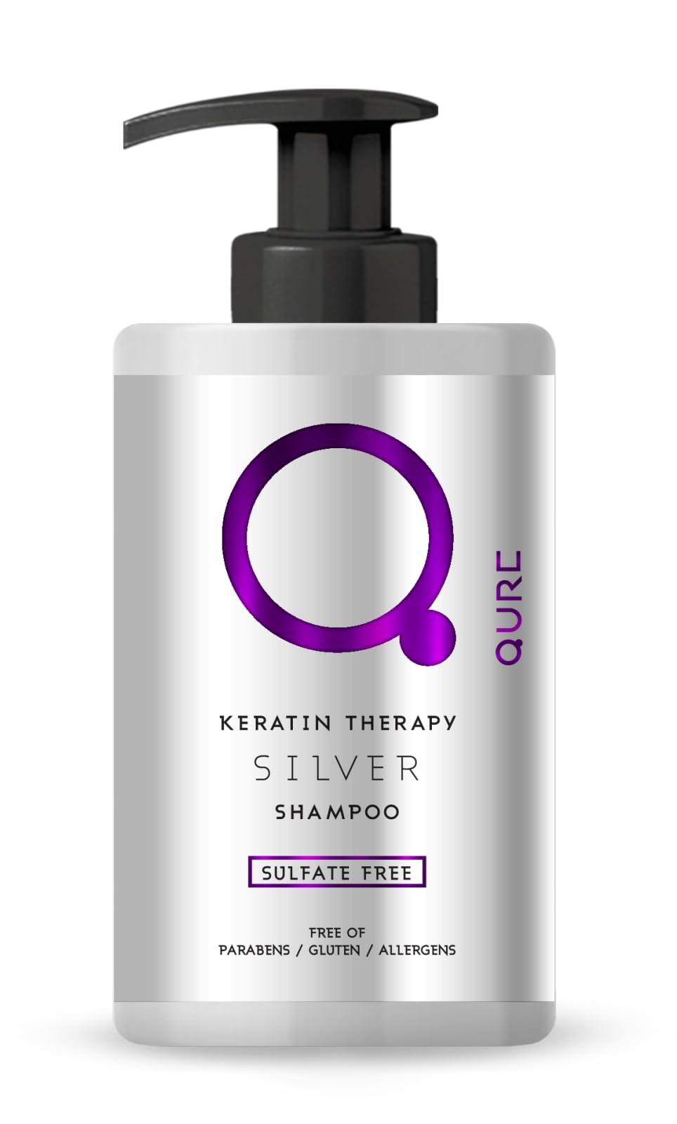 QURE Qure Silver Shampoo Anti Yellow Tint - Ideal for Keratin Hair Straightening - Professional Formula for Blonde, Grey and White Hair - Sulphate Free 300 ml