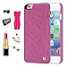 iPhone 6 6S Wallet Case, FLOVEME Hidden Mirror ID Credit Card Slots Holder Kickstand Feature Anti Scratch Shockproof Protective Flip Folio Hard Rugged Back Plastic Cover for Girls Women, Hot Pink