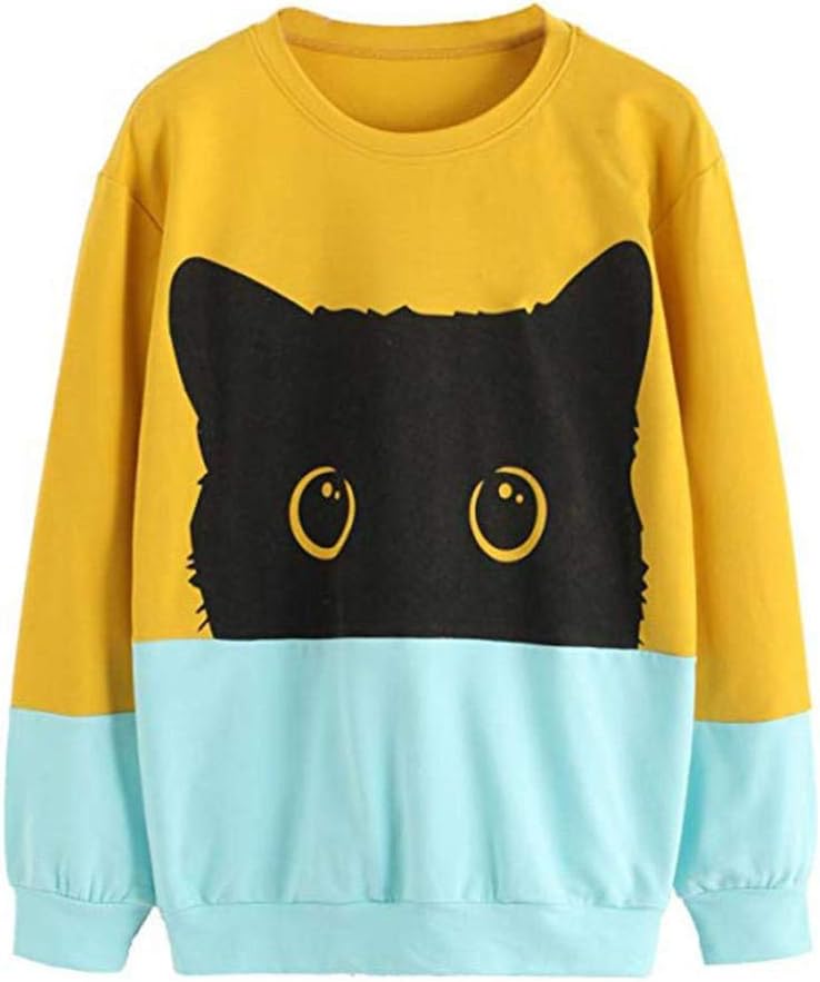 Women's Cat Print Hooded, Popular Long Sleeve Hoodie Sweatshirt Casual Pullover Tops Blouse by GreatestPAK