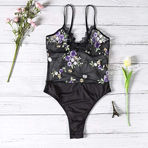 Women Lingerie Bodysuit Embroidered Lace Teddy One Piece Babydoll - Thumbnail 5