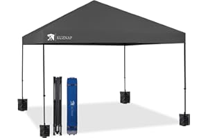 KUZNAP 12’x12’ Pop up Canopy Tent Patented EZ Set up Instant Outdoor Canopy with Wheeled Carry Bag Bonus 4 Weight Sandbags, 8 Stakes and 4 Ropes， Grey