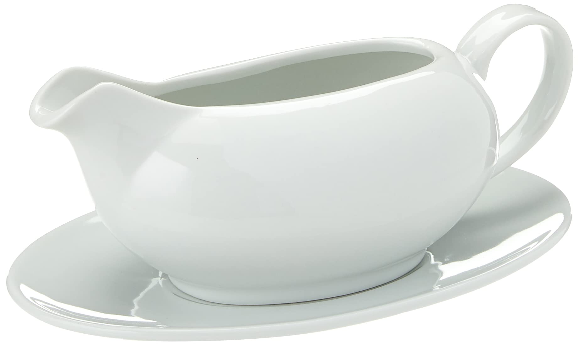 Concept4u Roast Kitchen Wedding Gravy Boat 550ml with Saucer Party Dish Dinner Tableware Sauce Jug Serving, Porcelain, White