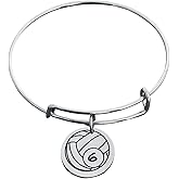 Personalized Volleyball Bracelet with Engraved Charm, Custom Volleyball Jewelry, Gift For Volleyball Players & Teams, Silver Volleyball Bangle