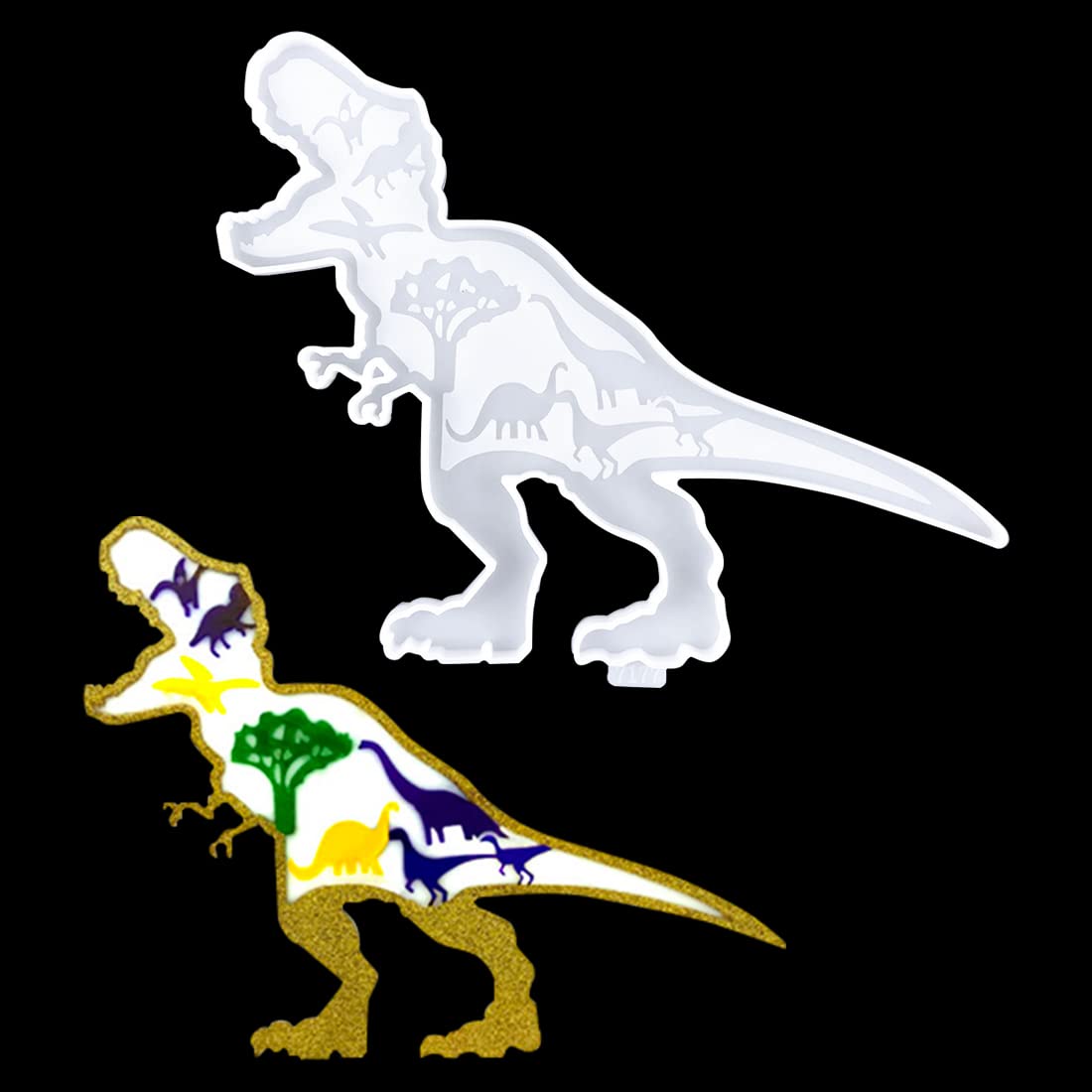 Voyyphixa Animal Resin Mould, Dinosaur Silhouette Silicone Moulds, Tyrannosaurus Rex Epoxy Resin Molds Silicone for DIY Coaster, Table Decor, Wall Hanging Art