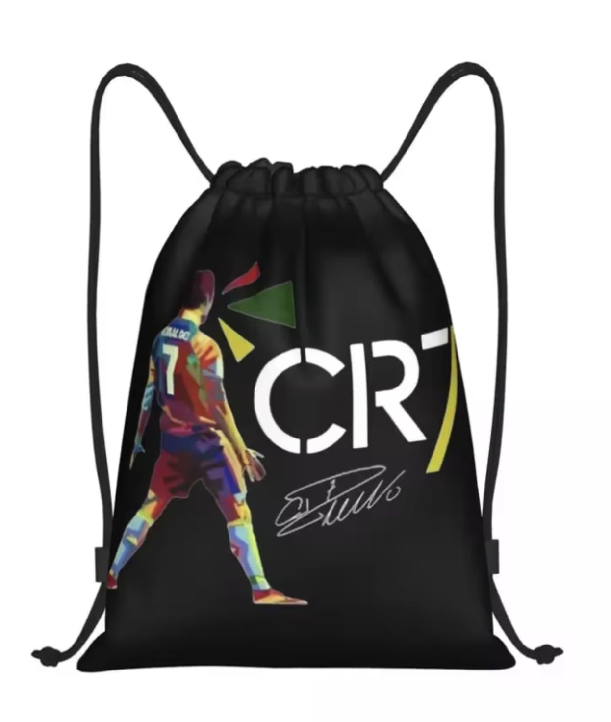 EZB Football Legend Ronaldo CR7 Drawstring Bag | 36x30cm Midi Sized Backpack | Multi-Use: Sports Kits, PE Kits, Gym, Lunch, Holiday, Beach, Soccer Pump Bag | CR7 Colourful Bag