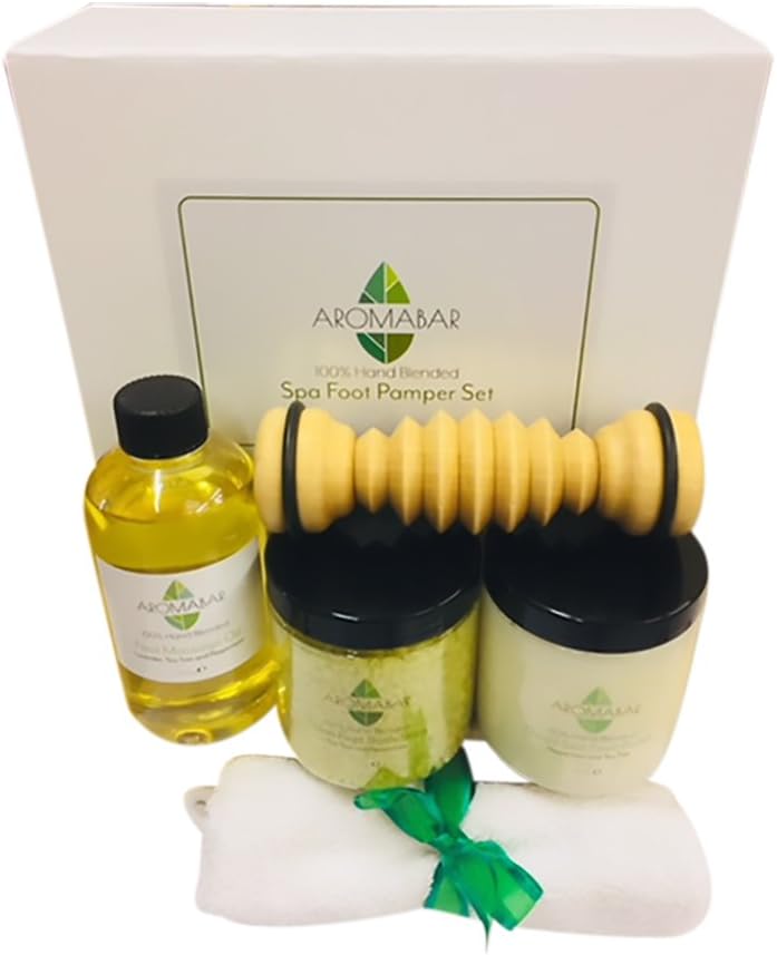 Aromabar Spa Foot Pamper Gift Set Foot Massage Oil Salts Scrub Roller