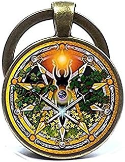 Spiral Goddess Symbols & Pentacle Pentagram Keychain Goddess Glass Key Ring Pagan Keyring